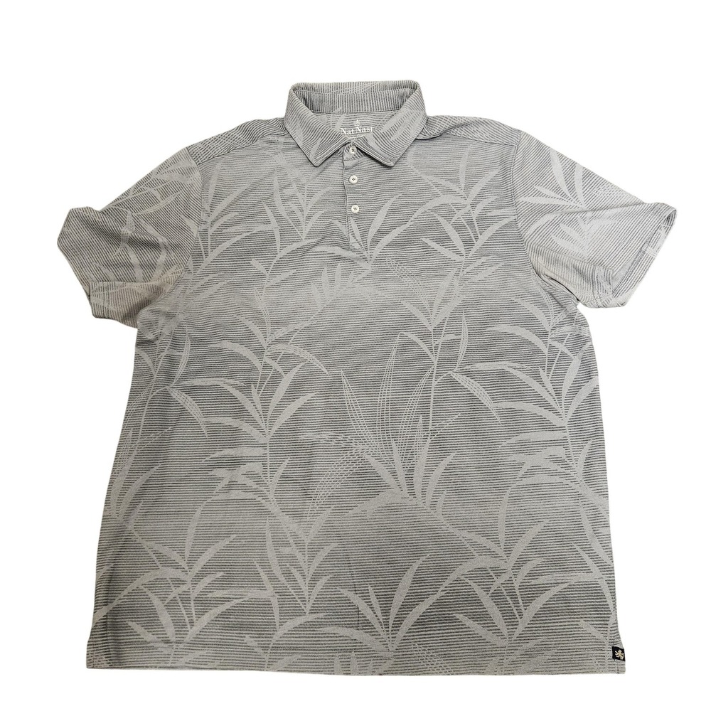 Nat Nast Polo‎ Shirt Mens XL Gray Palm Leaf Pattern Luxury Originals Golf Casual